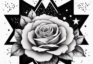 Tesseract with clouds small roses and stars around it tattoo idea