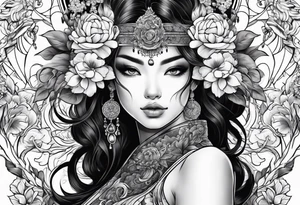 ornate beautiful woman warrior floral  tattoo tattoo idea