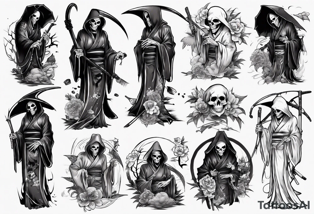 grim reaper who is also a sexy geisha tattoo idea
