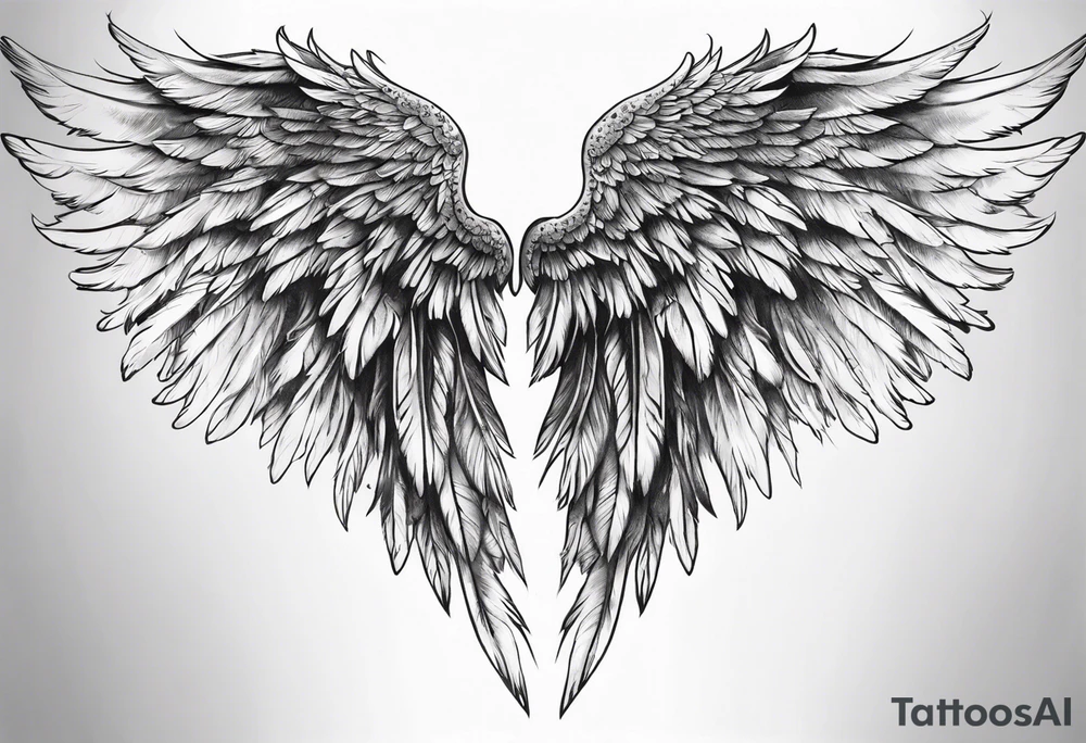 Detailed feathered angel wings tattoo idea