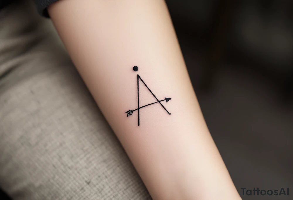A live with a dot above it, with an flowing arrow around tattoo idea
