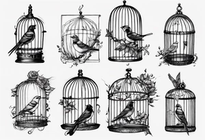 highly detailed bird ecscaping from bird cage tattoo idea