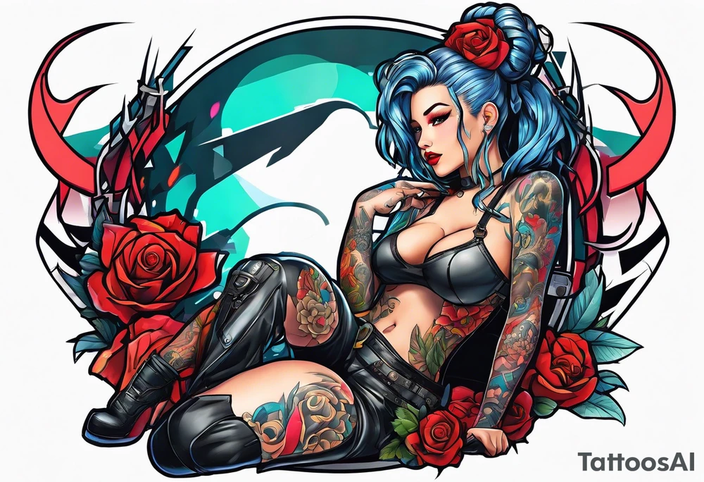 cyberpunk pinup tattoo idea