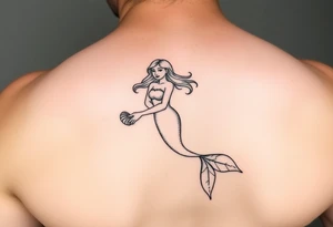 Mermaid tattoo full body soft face light grainy holding a shell in hand tattoo idea