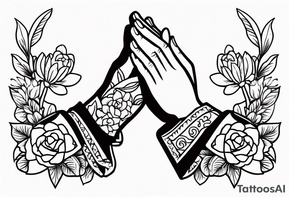 praying hands

old school vintage simple traditional design with vintage flowers surrounding
bold color simple tattoo idea