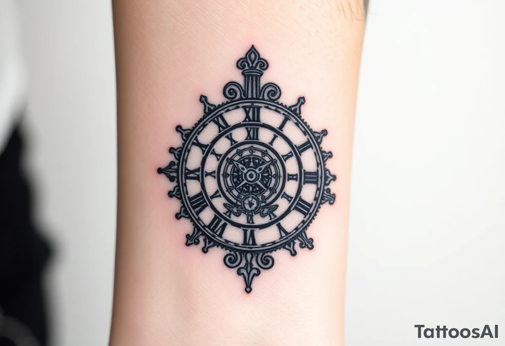 vintage roman numerals within ornate clockwork mechanism tattoo idea