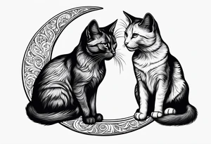 2 cats and crescent moon tattoo idea
