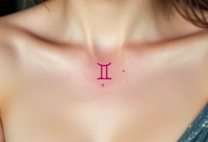 A tiny pink Libra symbol floats above a gradient Libra stars constellation fading from teal to violet. tattoo idea