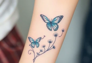 ethereal butterflies with flowing silk ribbons with vines of dandelions tattoo idea