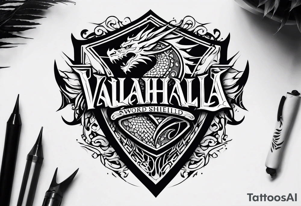 Valhalla sword shield dragon tattoo idea