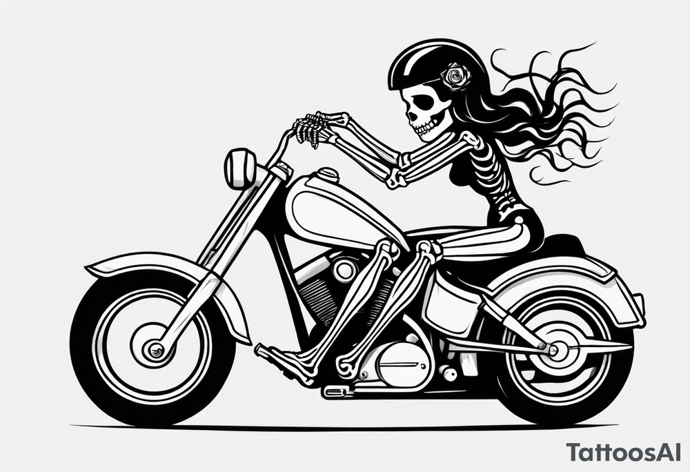 Skeleton pinup doll driving a motorcycle tattoo idea