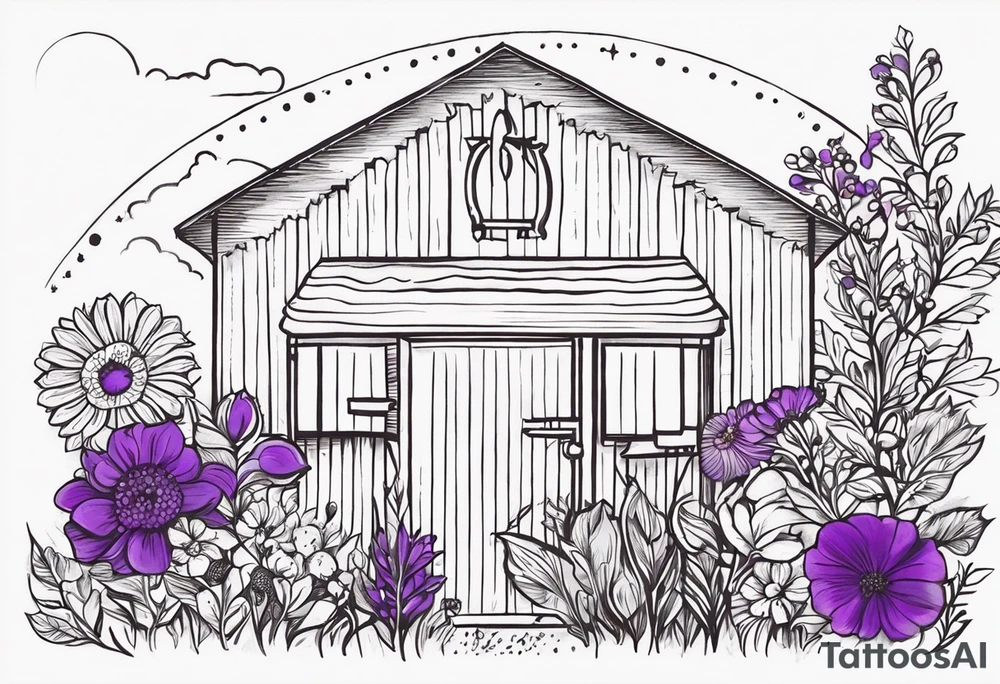 I'm looking for a tattoo design that beautifully reflects the essence of both my grandma. My grandma, a vibrant soul, adores the color purple and finds solace in her weekly visits to church and the bustling farmers' market. She would always help those people in the farmers market by buying their produce. tattoo idea