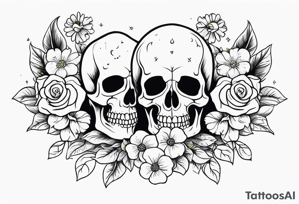 skull and flowers tattoo for full sleeve tattoo idea