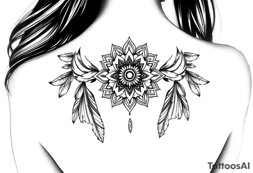spiritual feathers ornamental mandala shaman tattoo idea