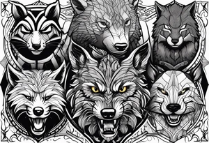 a super hero team which is combination of animals.
One is Badger/Wolverine One is Bull One is Wolf One is Axolotl One is Canary One is Lizard One is Cat tattoo idea