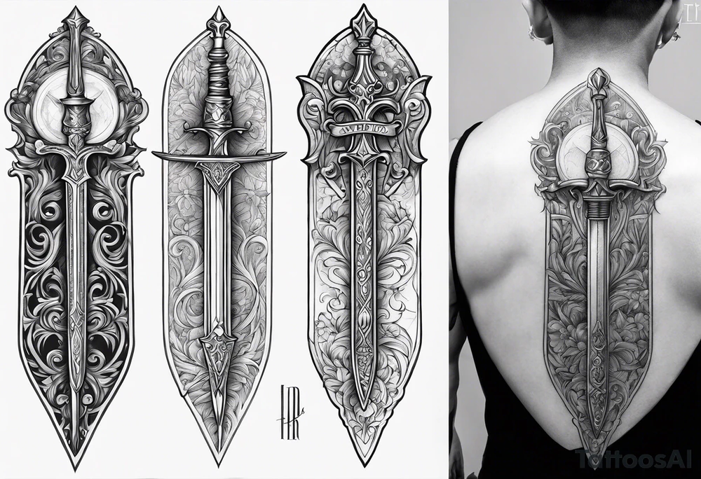 sword tattoo for back
with words memento mori tattoo idea