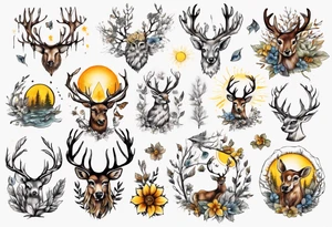 wasser, sonne, eule  wald, hirsch, blume des lebens, 
baum, berlin tattoo idea