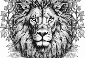 The lion of Judah, which is Jesus Christ, is tied and intertwined within a maple tree. Incorporate a cross as well tattoo idea