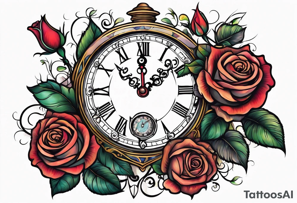 rose, sun light, dove, clock, tattoo idea