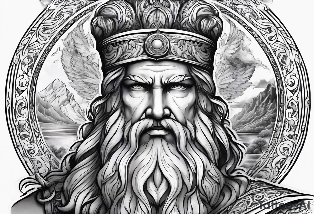 God Zeus with the names Natalie and Cameron tattoo idea