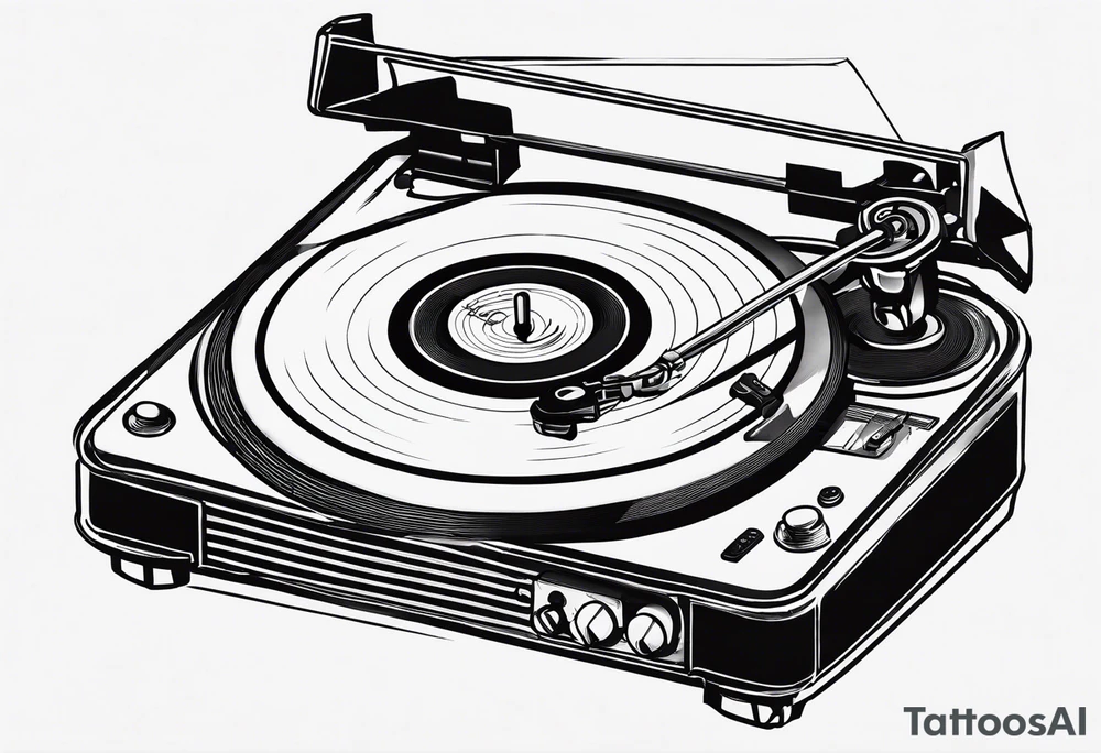 Recordplayer finline art minimalistic oneline throwup tattoo idea