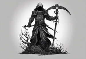 necromancer guy with Scythe and white eyes small tattoo tattoo idea
