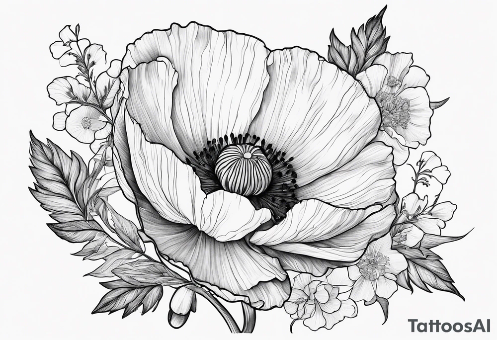 Poppy and larkspur tattoo idea