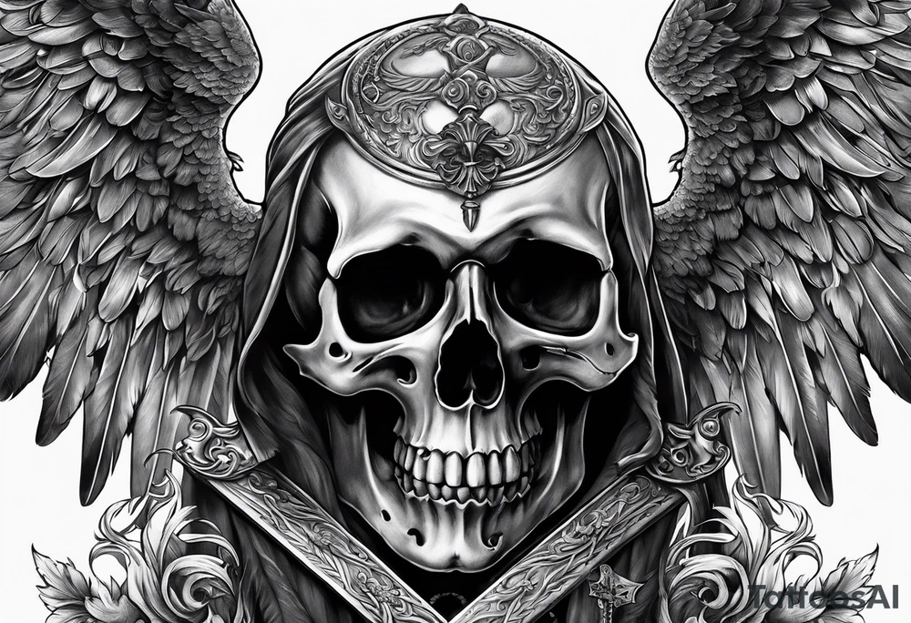 angel of death killing skull by his sword tattoo idea