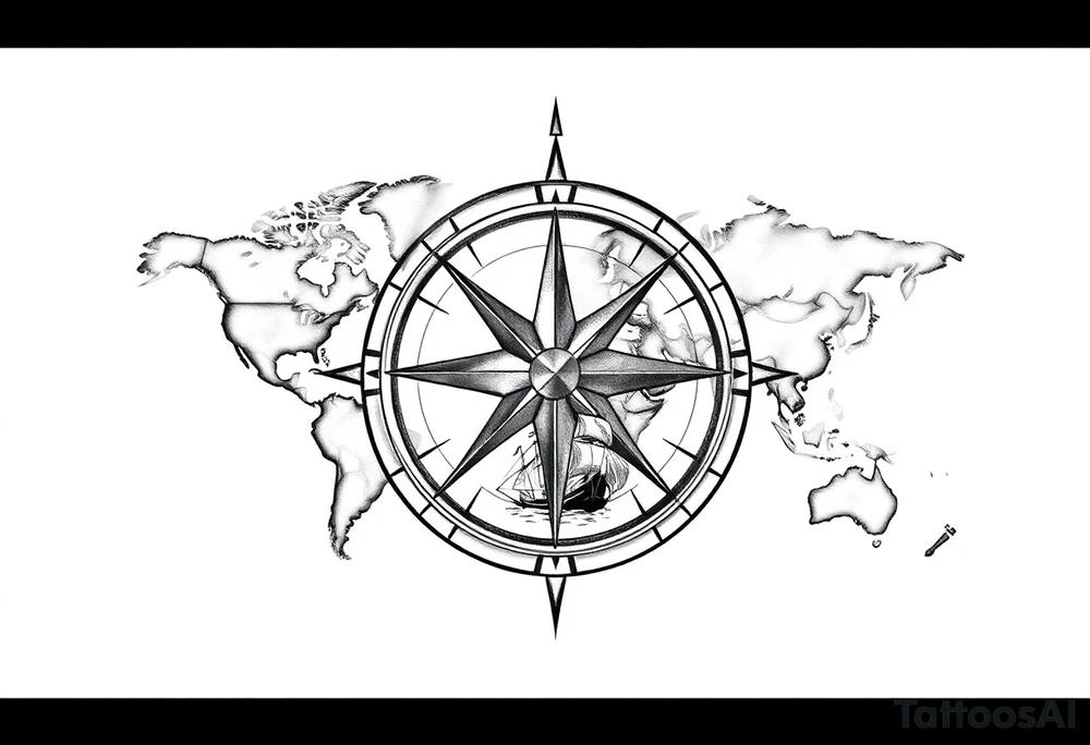 antique compass rose overlaid on weathered world map with sailing ships tattoo idea antique compass rose overlaid on weathered world map with sailing ships tattoo idea