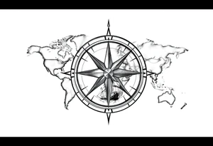 antique compass rose overlaid on weathered world map with sailing ships tattoo idea