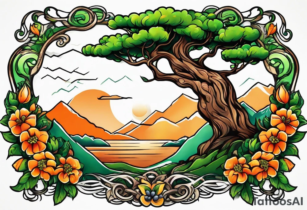 Action Tree Service using colors green and orange tattoo idea