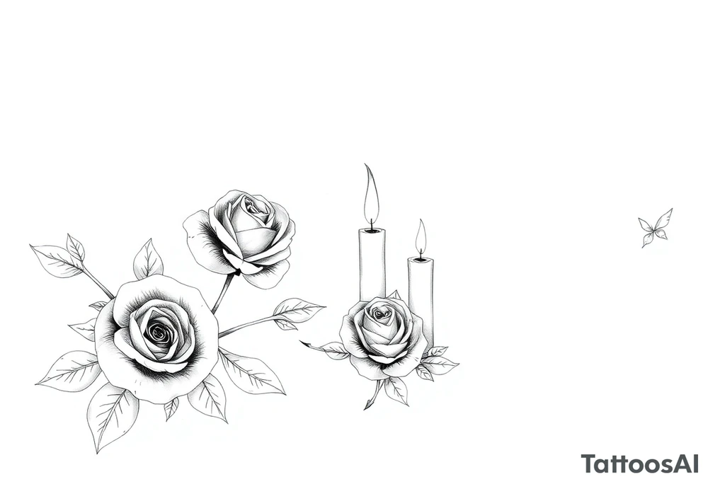 Passed love one, two roses, two candles, blue, hearts tattoo idea