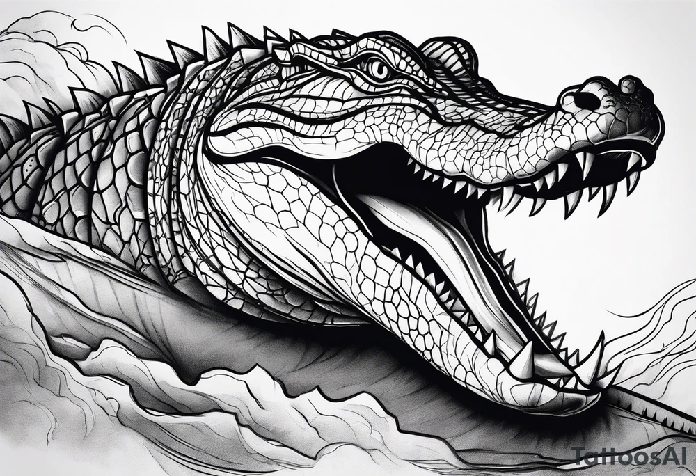 Arm sleeve with alligators and lightning tattoo idea