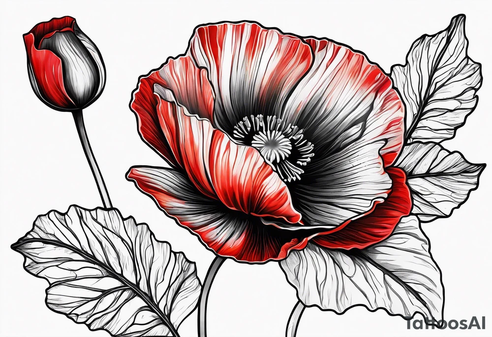 Long red poppy flower tattoo idea