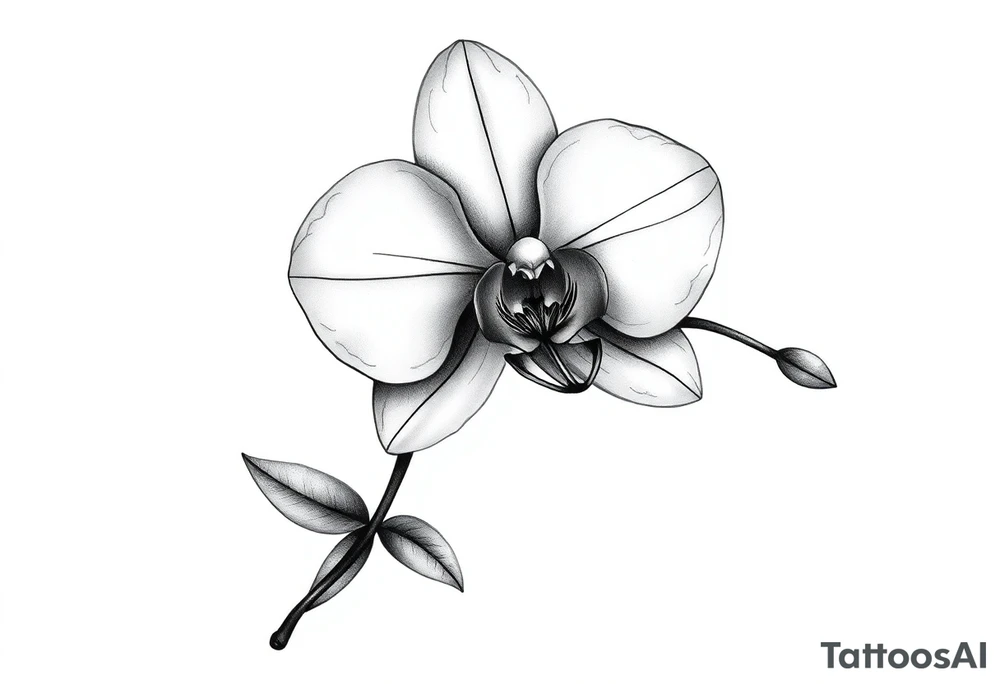 orchid with stem and leaves tattoo idea