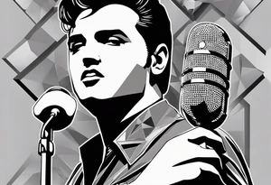 Elvis las Vegas with a microphone minimalistic in a box which has the form of a diamond tattoo idea