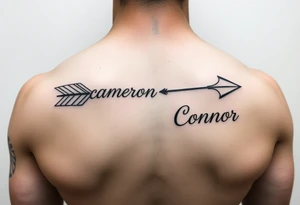 1 fancy feminine arrow that incorporates the name Cameron and another feminine arrow that incorporates the name Connor tattoo idea