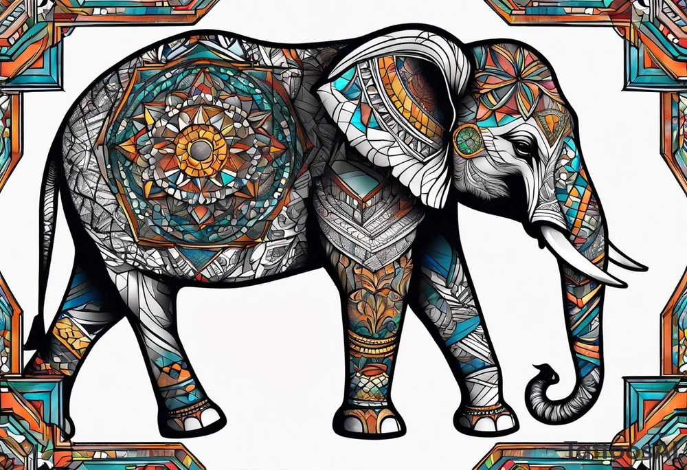 Elephant with geometric background tattoo idea