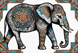 Elephant with geometric background tattoo idea