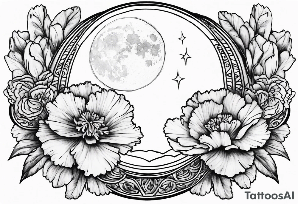 carnations and moon tattoo idea