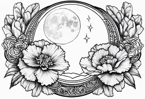 carnations and moon tattoo idea