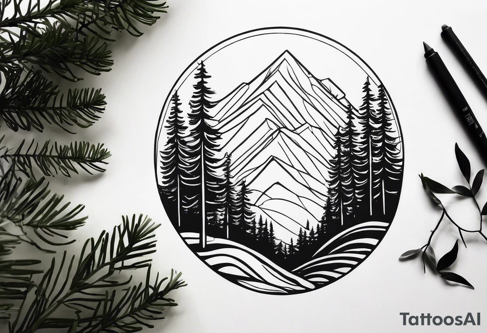 Text forming pine forest tattoo idea