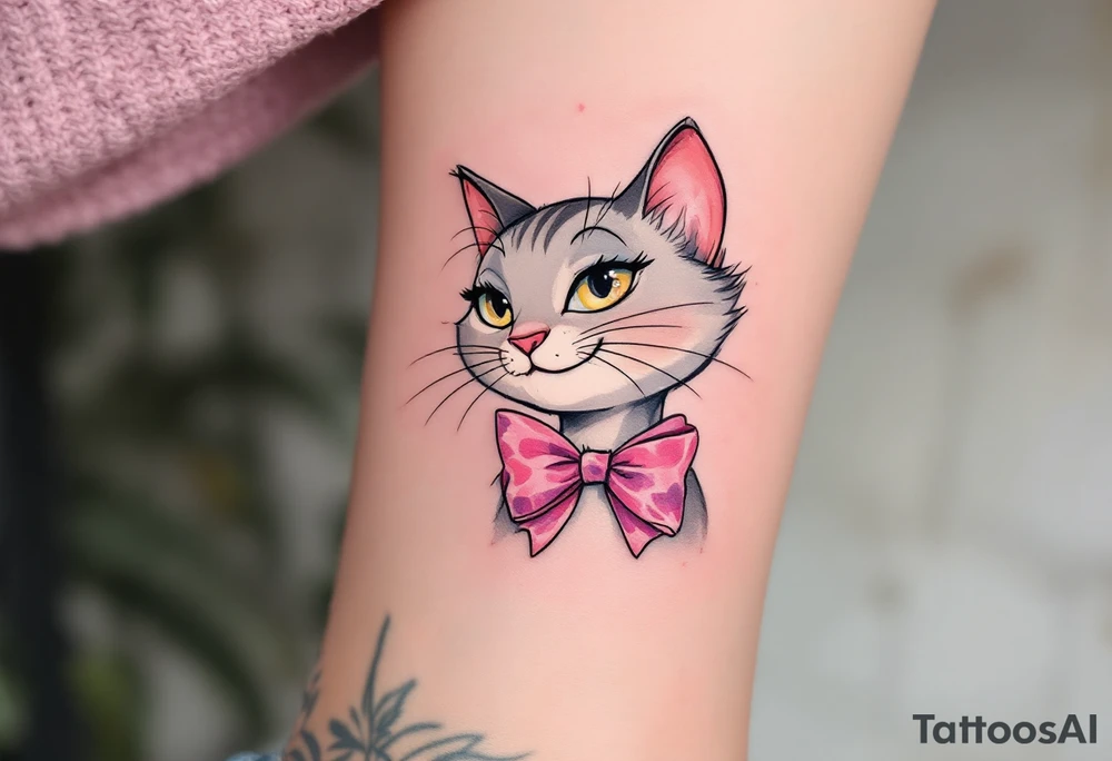 The Aristocats’ most ladylike cat, Marie with two pink bows, shines in this pink-accented watercolor tattoo. tattoo idea