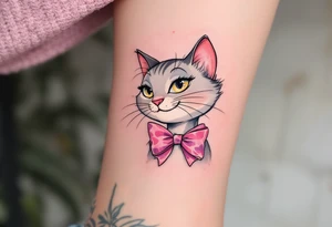 The Aristocats’ most ladylike cat, Marie with two pink bows, shines in this pink-accented watercolor tattoo. tattoo idea