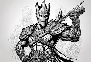 Groot greek warrior, half viewed with sword, knight tattoo idea