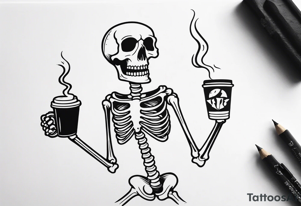 dancing skeleton holding a coffee tattoo idea