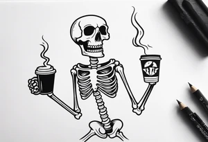 dancing skeleton holding a coffee tattoo idea