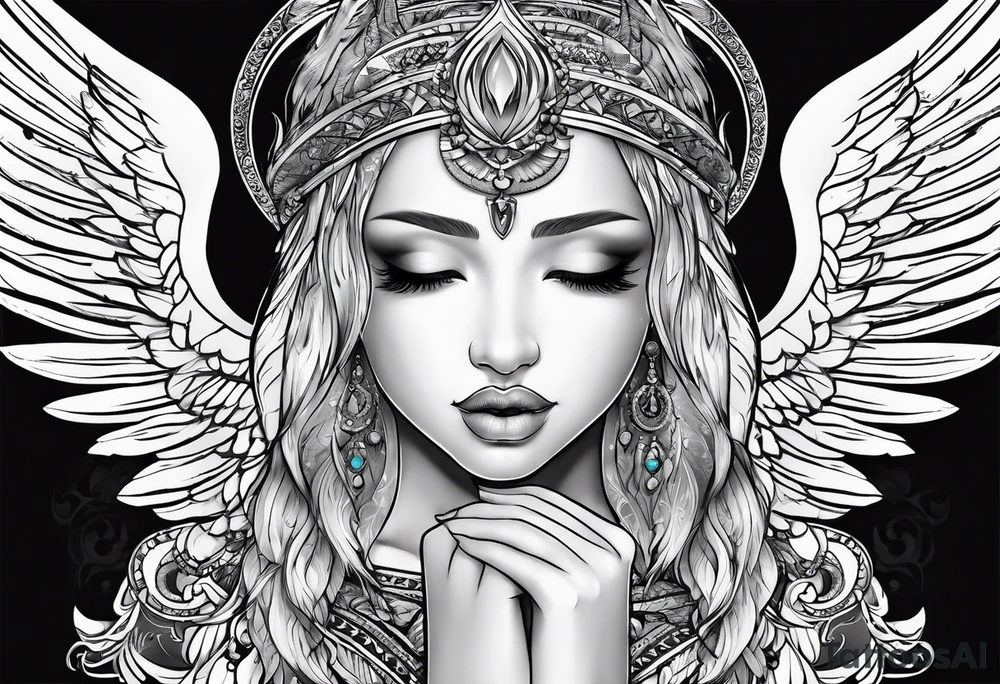 Angel with prayer hands tattoo idea
