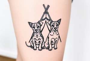 two dogs in front of a teepee tattoo idea