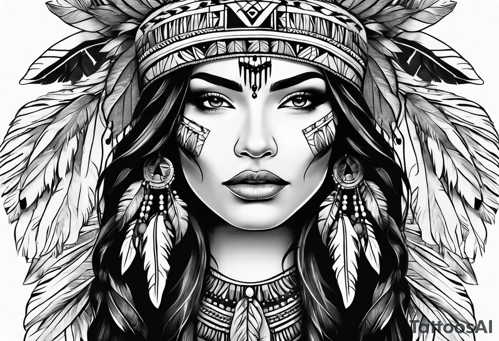 Native American woman in nature tattoo idea